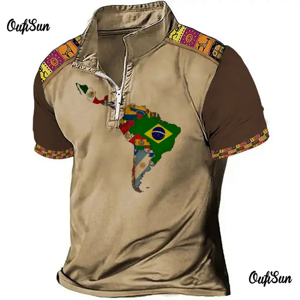 Vintage Polo Shirt For Men 3d Map Print Golf T-Shirt Motorcycle Zip Polo T-Shirt Summer Quick Drying Oversized Men Clothing Tops Dislikelike. 