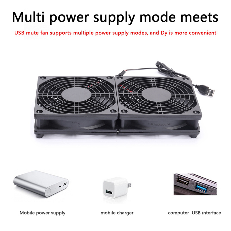 2X 120mm 5V USB Powered PC Router Dual Fans High Airflow Cooling Fan for Router Modem Receiver. 