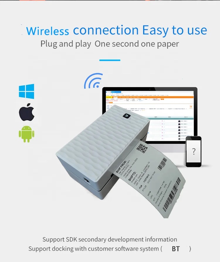 All-in-One Bluetooth Label Printer | Shipping & Courier Address Barcode Label Maker (USB+Bluetooth) | Thermal Label Printer for any size labels printing up to 100x150mm (4x6 inches) | Compatible with Computer & Smartphones | Wireless & Easy to Use. 
