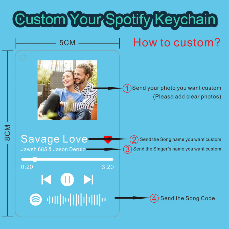 Personalized Spotify Keychain Clear Acrylic Scan Code Music Song Singer Name Album Cover Custom Keyring Women Men Photo Gifts. 