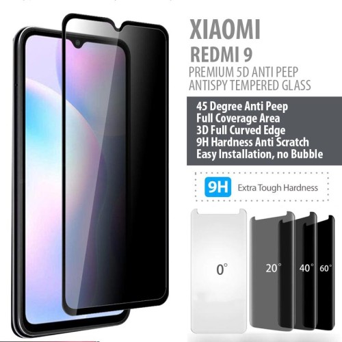 9H Privacy Glass Screen Protector For Xiaomi POCO M2 / Redmi 9 / 9A / 9C / 9 Power / 9 Prime / 9 Active / 9 Reloaded. 