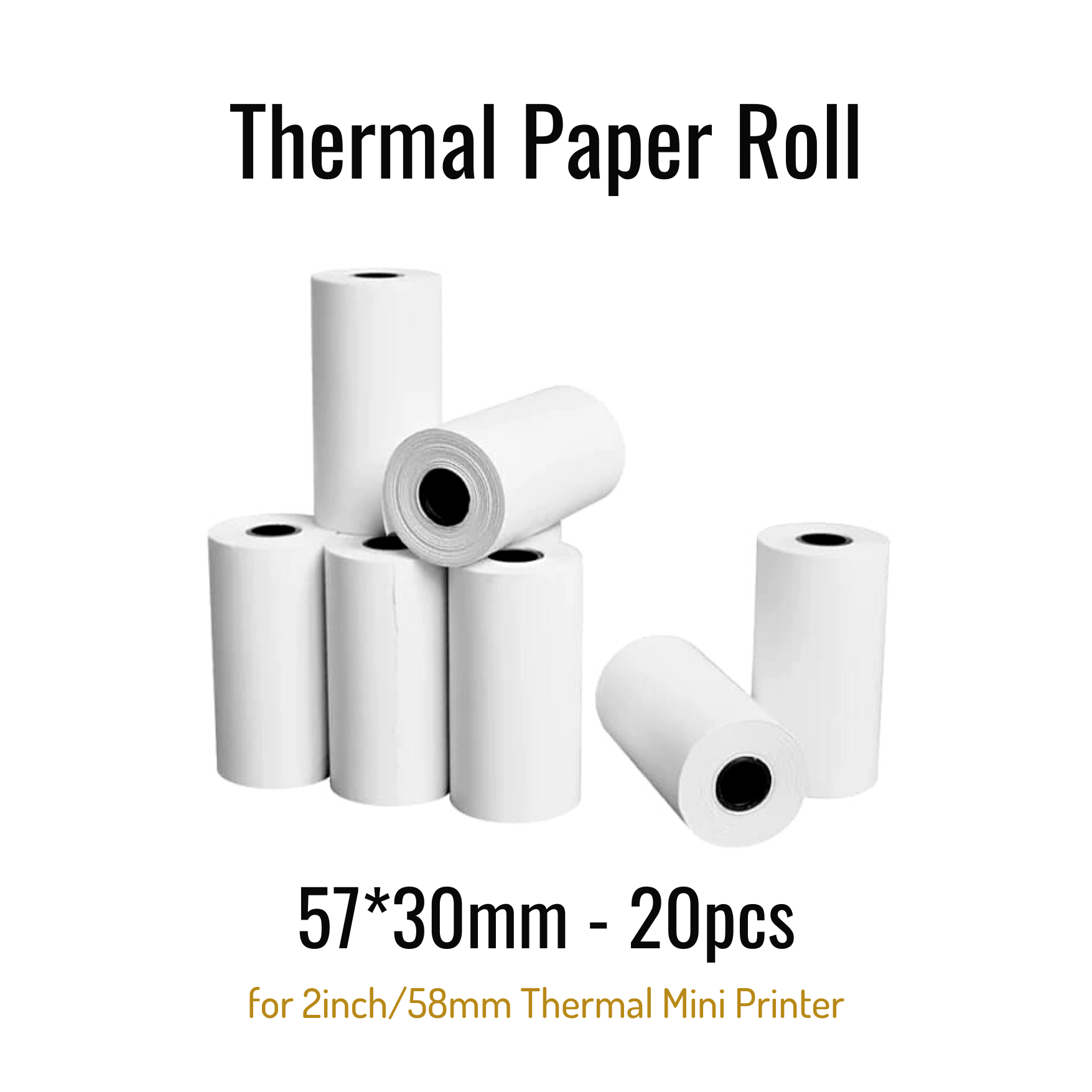 20Rolls (57x30mm) Thermal Paper Rolls for 2-Inch width (58mm) POS and Receipt Printers – Durable, High-Quality, Fade-Resistant for Clear, Long-Lasting Prints. 