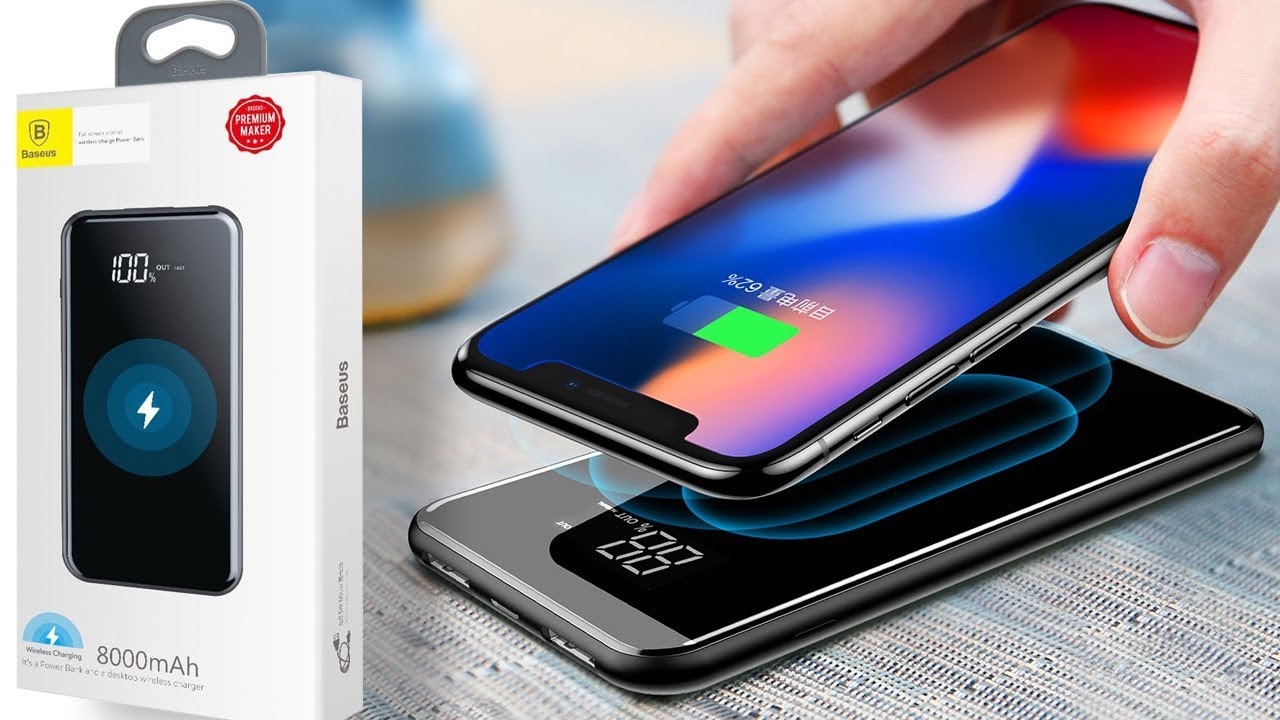 Baseus 8000mAh Power Bank QI Wireless Charger For iPhone 11/ 11 Pro/11 Pro Max / X/XS/XR Samsung S20 S20+ S20 Ultra S10 S9 S8+ Note 8, 9, 10, 10 Plus, Note10 Pro 5V/2A Powerbank Dual USB Charging Power bank Phone Stand. 
