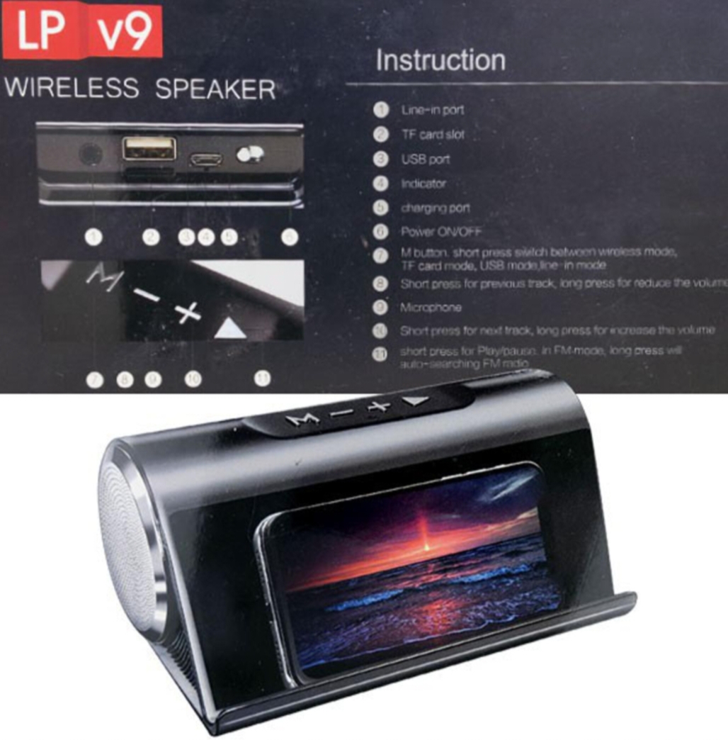 Wireless Bluetooth Speaker LP V9 Portable Speaker FM Radio USB,TF Card Reader Mobile Phone Bracket Design. 