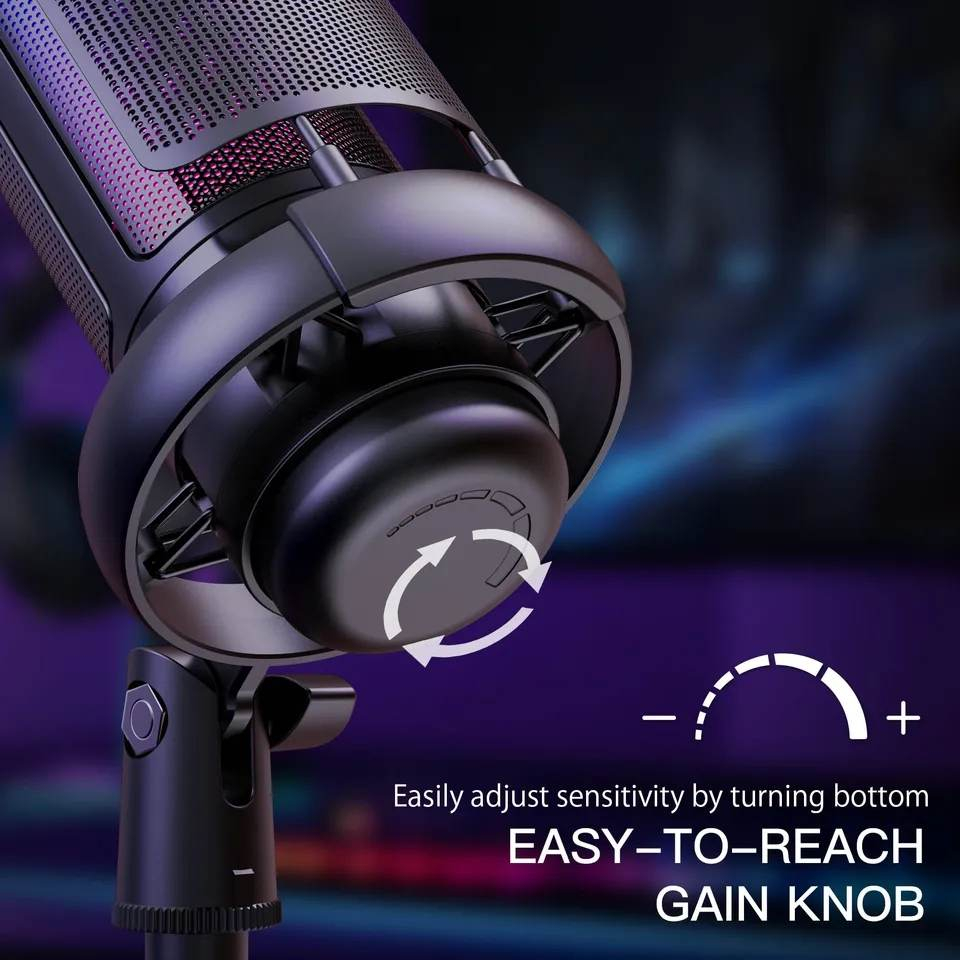 ME6S USB Gaming Microphone Kit for PC,PS4/5 Condenser Cardioid Mic Set with Mute Button/RGB /Arm Stand,for Streaming Video-A6T. 