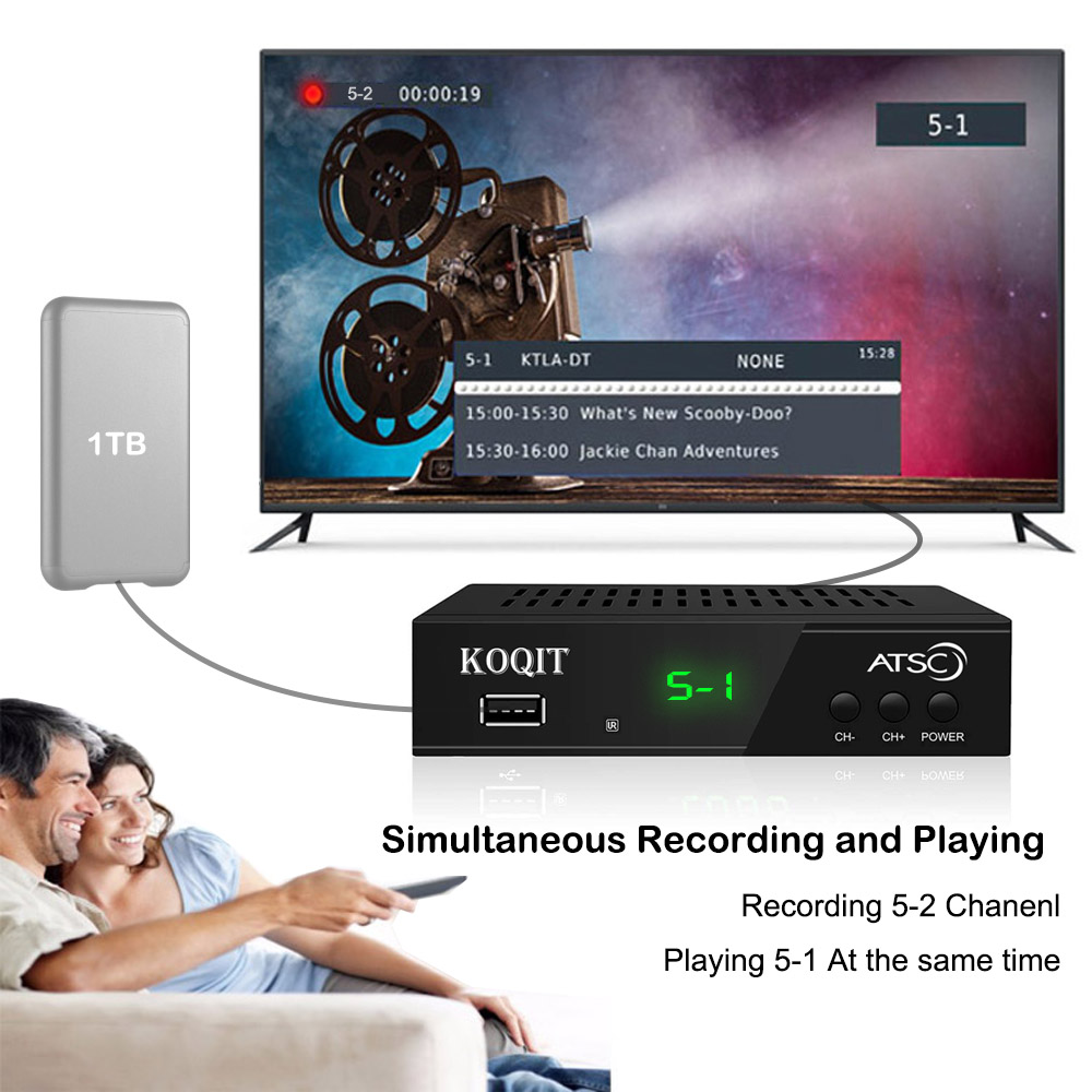 OTA ATSC DVR Recorder For Tv Analog Digital Converter Box QAM Tv Tuner Terrestrial Antenna Coax Universal Remote HD Media Player. 