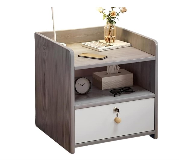 Morandi Grey And White Bedside Table, Nightstand, Cupboard, Modern Simple Bedside , Beautiful Side Table With Drawer for Bedroom Living Room,18/16. 