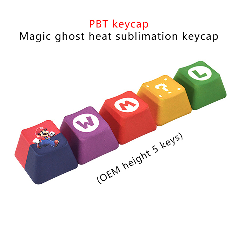 5pcs/Set Pbt Color Super Mario Keycap Personalized Supplement Mechanical Keyboard Keycap For Mechanical Gaming Keyboard Gamers Computer Cute Cartoon Switch Key Cap