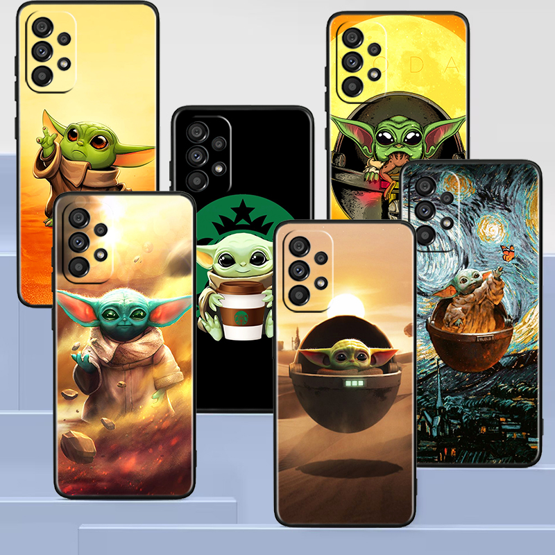 Star Wars Cute Baby Yoda Black Phone Case For Samsung A73 A72 A71 A53 A52 A51 A42 A33 A32 A23 A22 A21S A13 A03 5G Cover