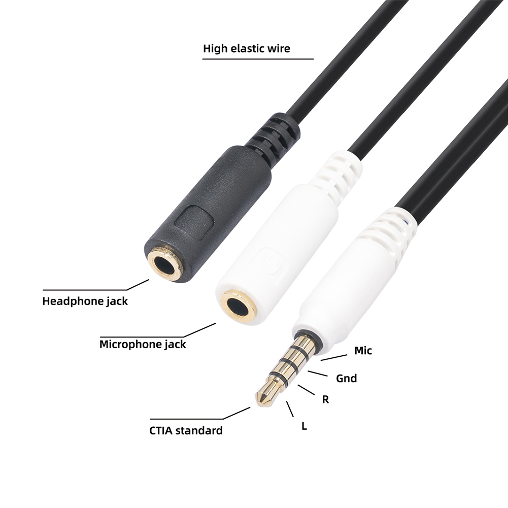 3.5mm One Point Two Headphone Microphone Splitter Ctia Standard Connection Audio Cable 20cm. 