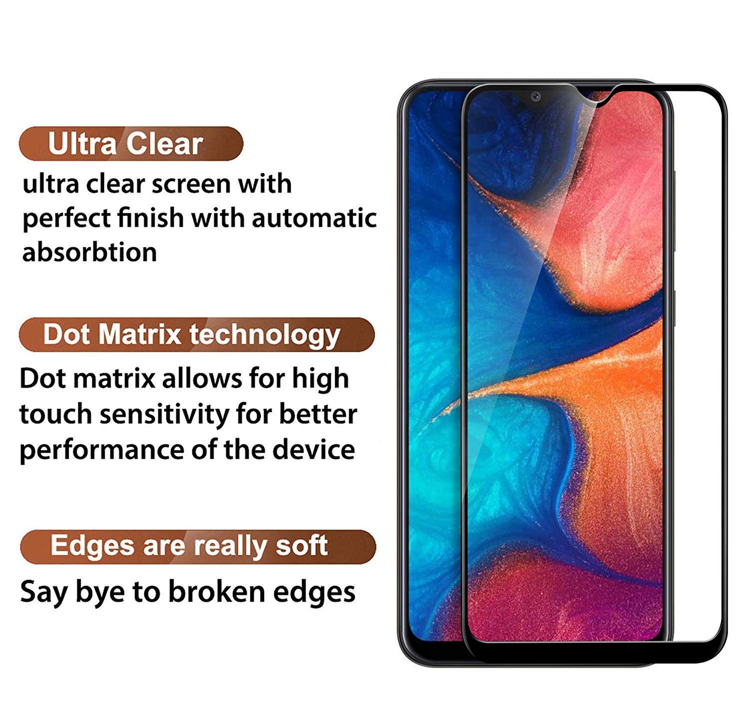Samsung Galaxy a20 Full Screen Edge to Edge Tempered Glass 5D/11D/6D Black. 