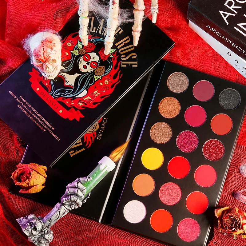 FLAME ROSE Red Eyeshadow Makeup Palette professional,DE'LANCI Pigmented 18 Color Eyeshadow Pallet Matte Shimmer Glitter Abandon Abandon