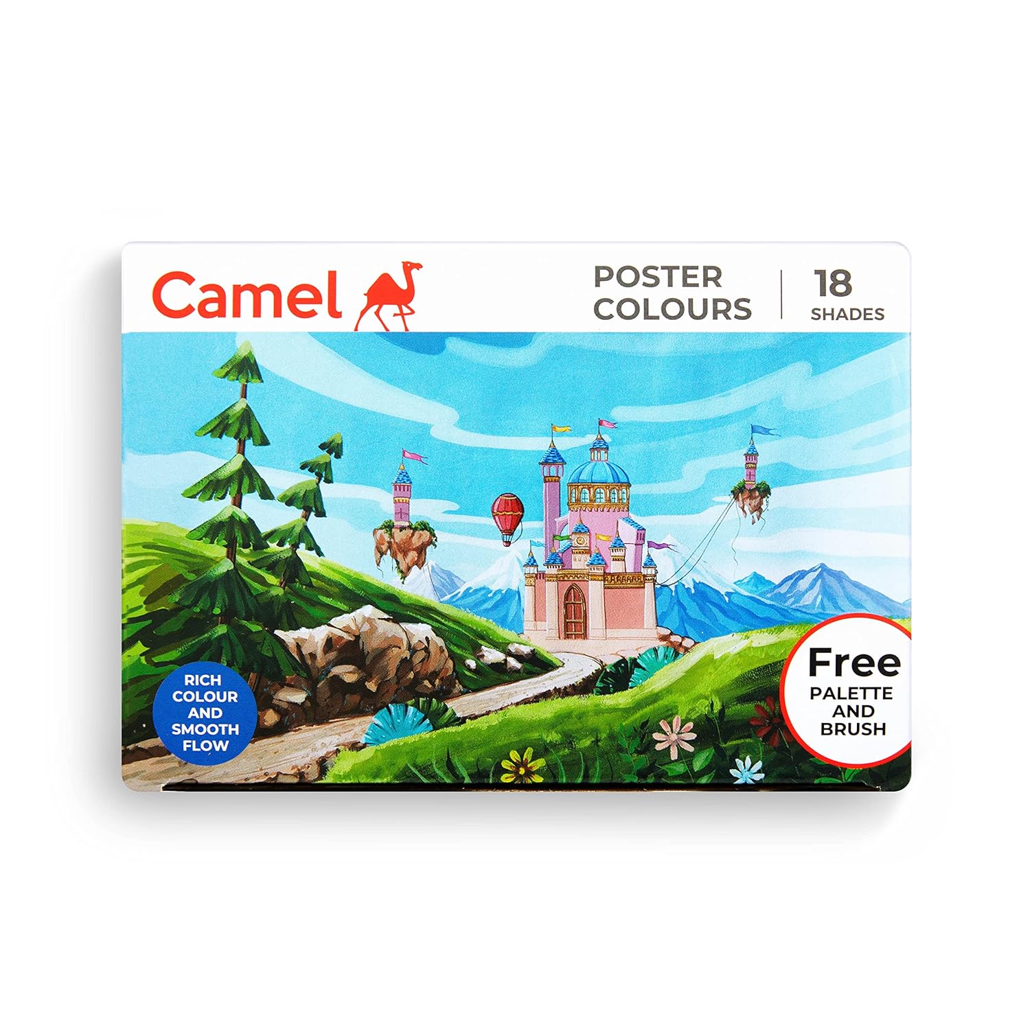 Camel poster color Pack of 18 shade bottles 10ml each, 1 palette, 1 brush