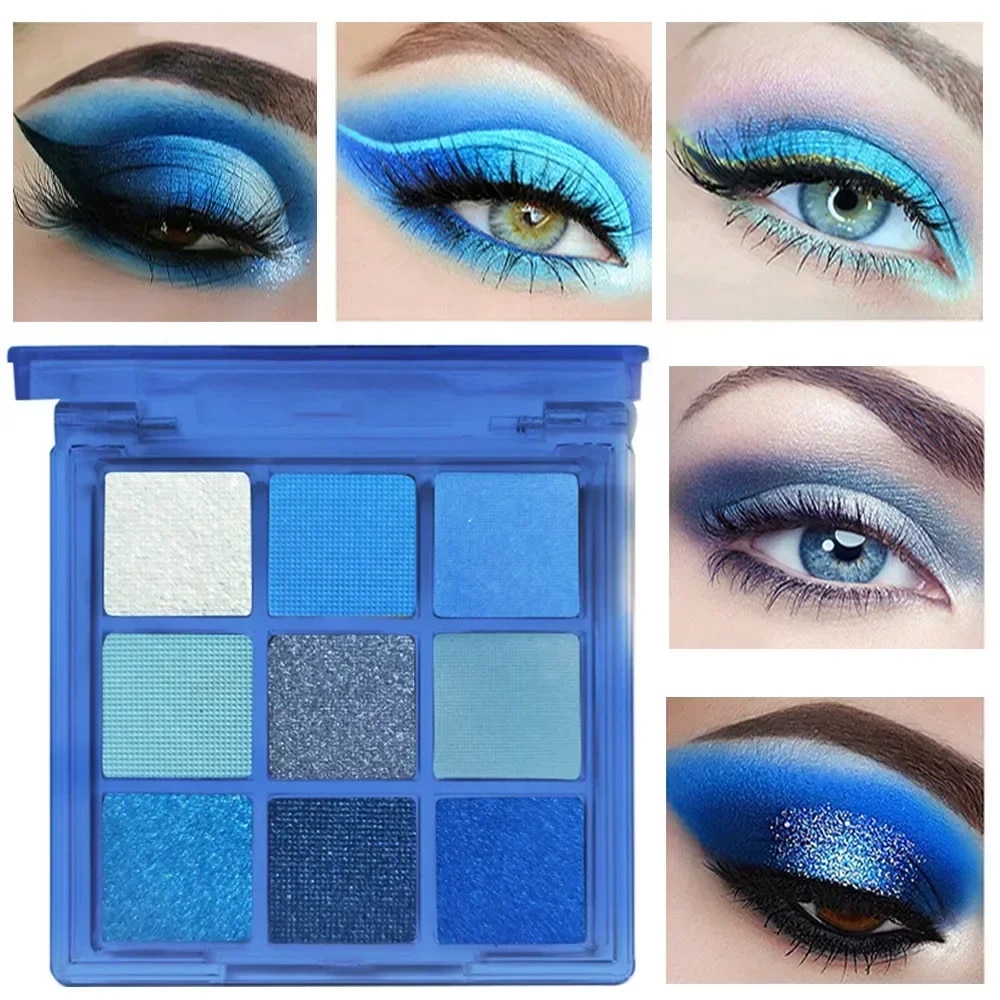 9 Colors Baby Blue Eyeshadow Makeup Pallete Matte Blue Eye Shadow Palette Shimmer Shine Diamond Yellow Neon Eyeshadow Palette Abandon Abandon
