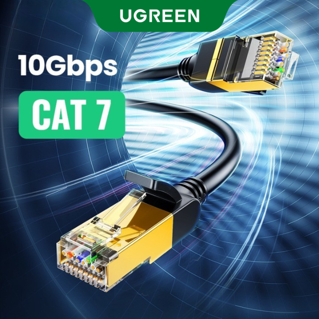UGREEN Ethernet Cable, Cat7 10 Gigabit LAN Network RJ45 High Speed Patch Cord Flat Design 10Gbps for 600Mhz/s STP Molded for Switch, Rou-ter, Patch Panel, PC Computer Home Office