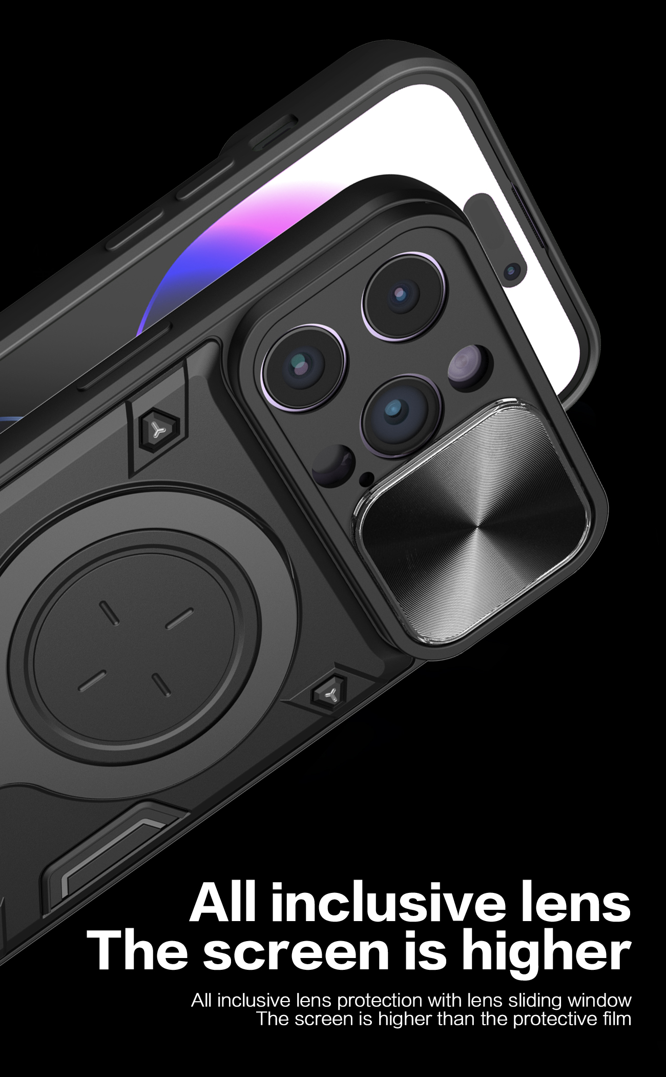 Lenuo Case For Apple iPhone 15 Pro Max Cover Camera Protection With Circular Support Black Cover. 