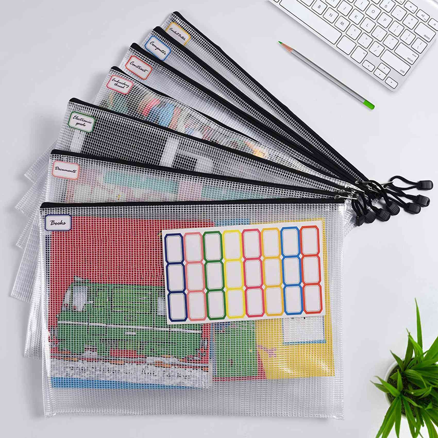 12PCS A3 Folder, Information Zipper Bag Plastic Wallet Mesh File Bag Zipper Bag Zipper Wallet. 