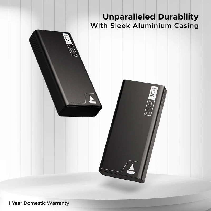 boAt Powerbank 20000mAh EnergyShroom PB400 with 22.5W QC and PD fast charging, 12-layer IC protection, dual USB, and Type-C output.. 