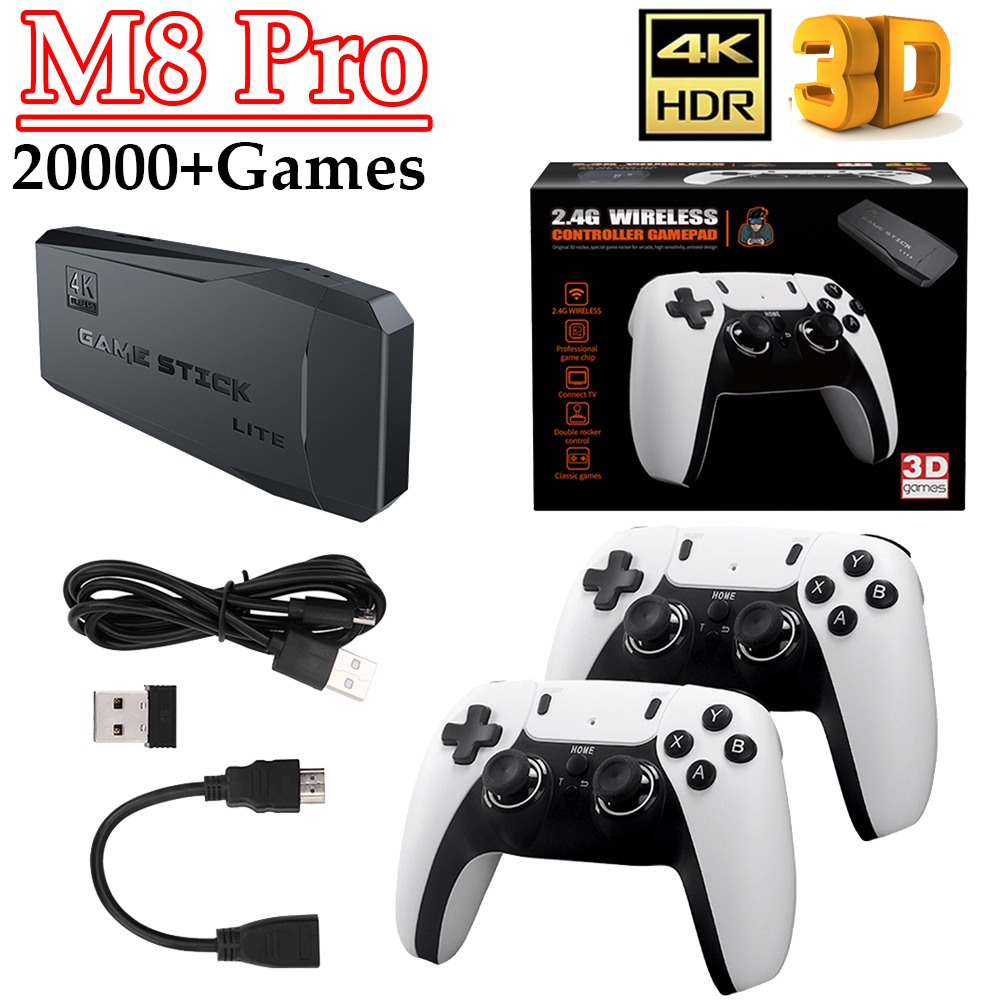 M8 Pro Game Stick 32/64/128GB 20000+ Video Game Console 2.4G Double Wireless Controller Retro Game TV Stick Retro Classic Games. 