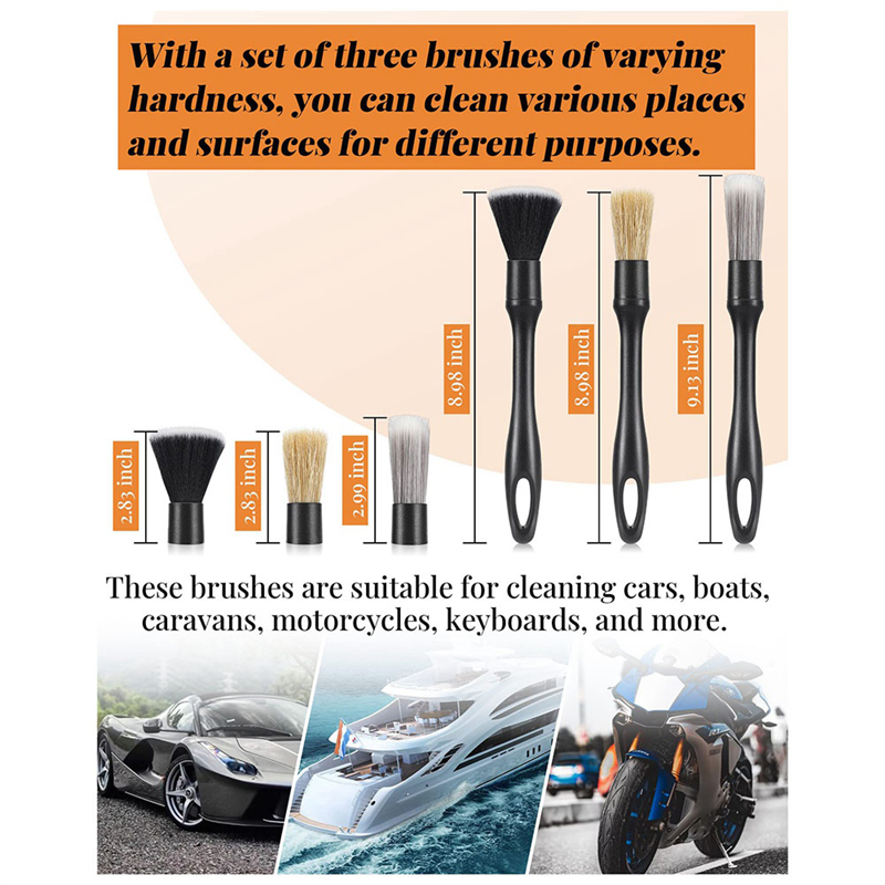 6Pcs Auto Car Detailing Brush Set Includes 3 Car Detailing Brushes and 3 Replacement Brush Head for Seats, Tires Ect. Durable Easy Install Easy to Use. 