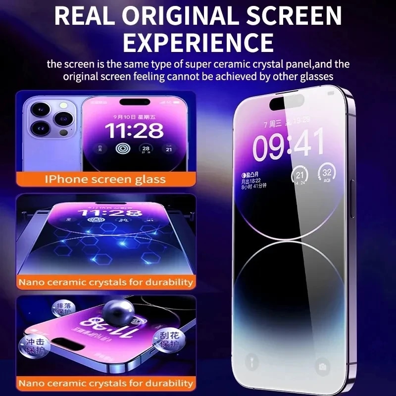 2PC 8K Oleophobic Coating Dust free Installation Privacy Screen Protector For iPhone 15 14 13 12 11 Pro Max Mini XS MAX X Glass. 