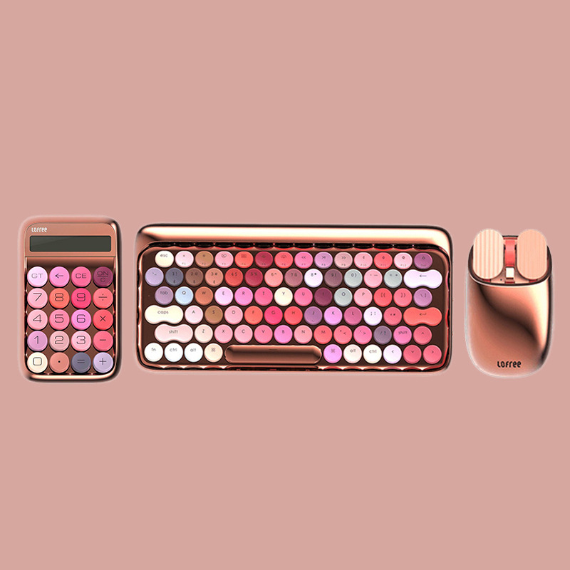 LOFREE Rose Gold Keyboard & Mouse, Calculator, Finance, Office, Fashion, Creativity, Mini Portable Mechanical Switch. 