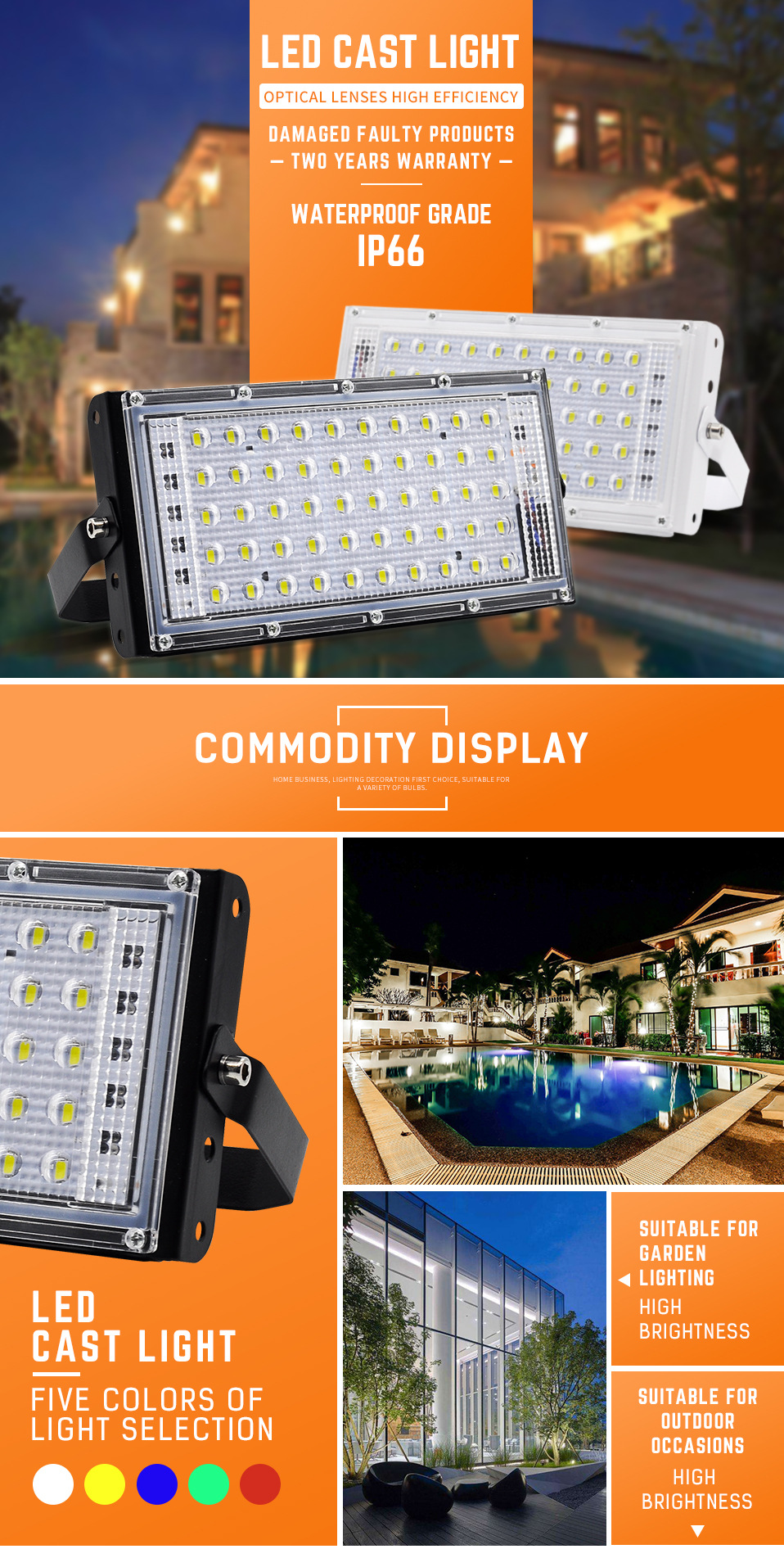 RGB LED Flood Light- Remote Controlled IP66 Waterproof Landscape & Outdoor Lighting (50W, AC220V) – Black Color. 
