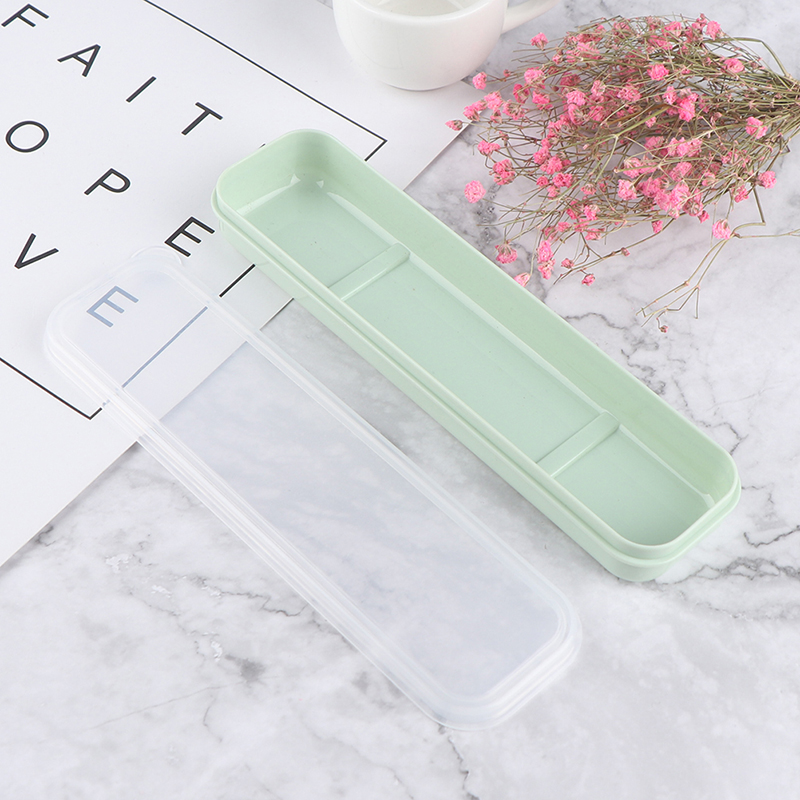 Reusable Practical Transparent Cover Wheat Straw Cutlery School Tableware Box. 