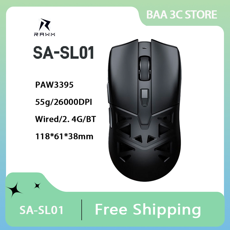 Rawm SA-SL01 Gamer Mouse 3Mode Wireless Bluetooth PAW3395 Lightweight Ergonomics Mouse 650IPS Low Latency Office Gaming Mice