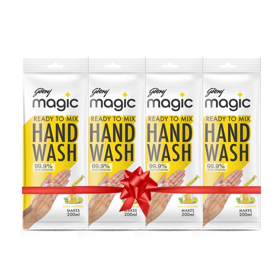 Godrej Magic Handwash Refill (Pack of 4) 9 gm - Lime Aloe Vera (Makes 800ml of Handwash)