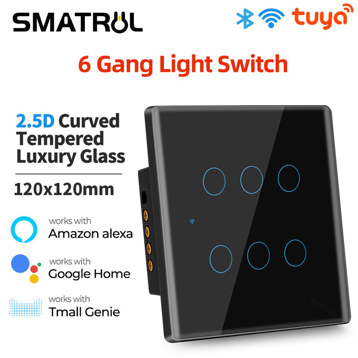 SMATRUL - Tuya WiFi Smart Switch - 4 gang/6 gang - 110-240V - Screen Panel APP - Work with Alexa Google Home