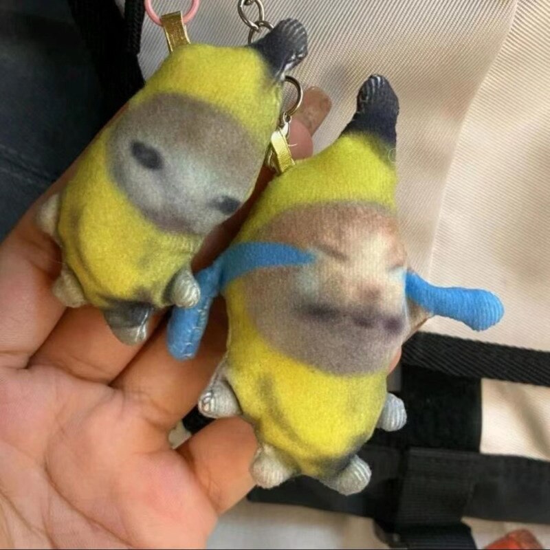 Cute Crying Sound Banana Cat Keychain Creative Happy Cat Crying Banana Cat Doll Pendant Phonating Cat Stuffed Plush Gifts. 