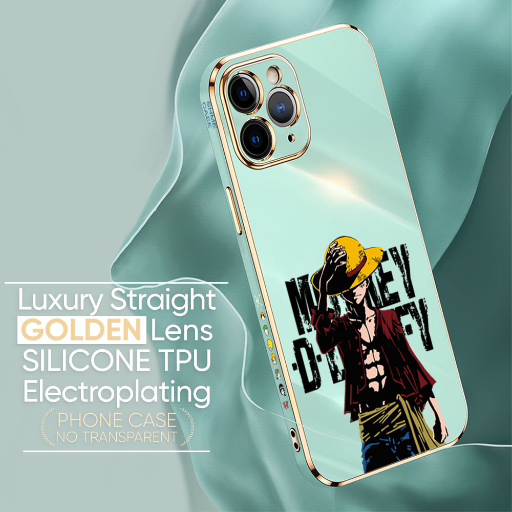 TA for Huawei Nova 3E / P20 Lite Back Cover + Free Lanyard Handsome Luffy Luxury 6D Plating Case Side Pattern Soft Silicone Square Phone Cases. 