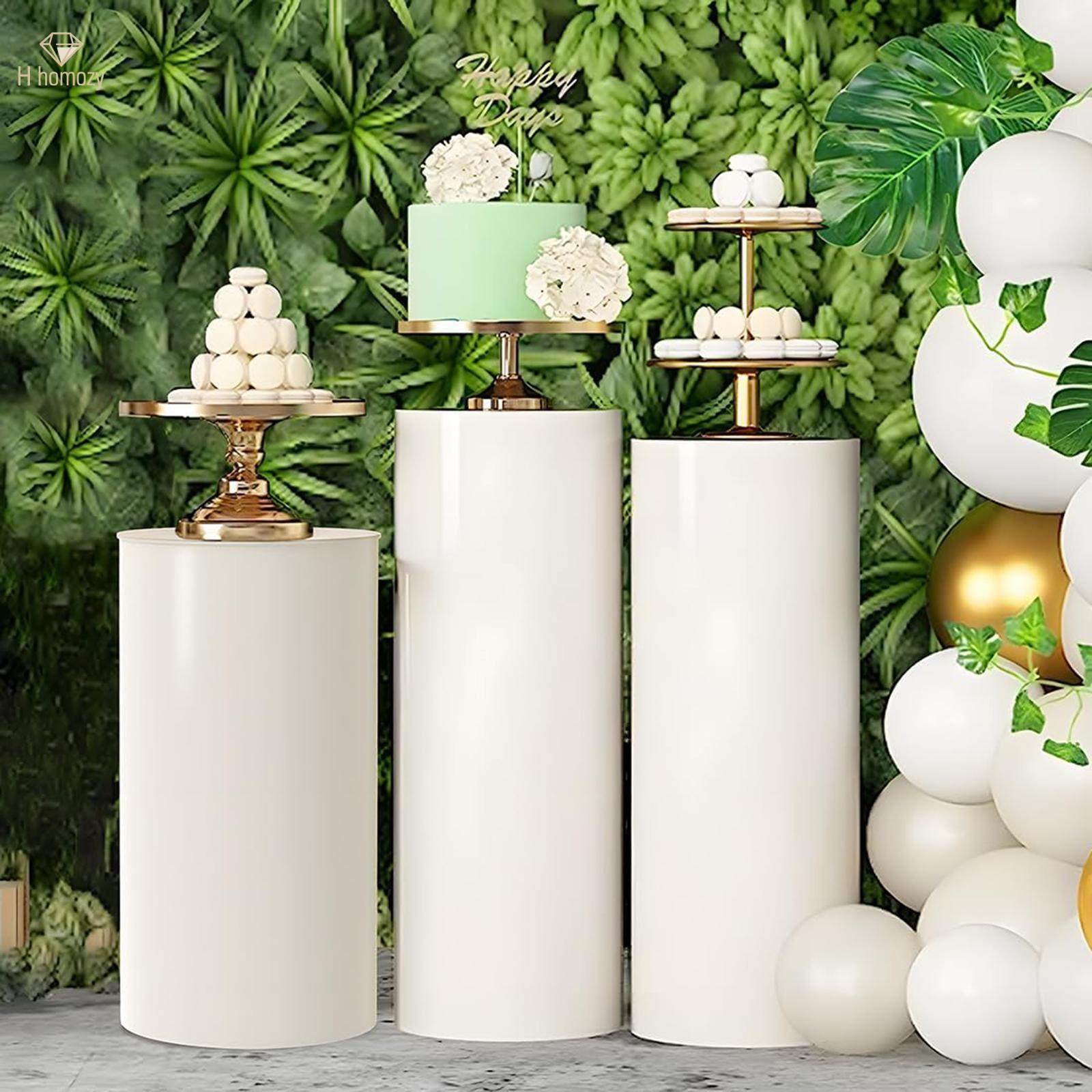 3 Pieces Display Pedestals Cake Stand Table Cylinder Plinth Pillars for Valentine's Day Engagement. 