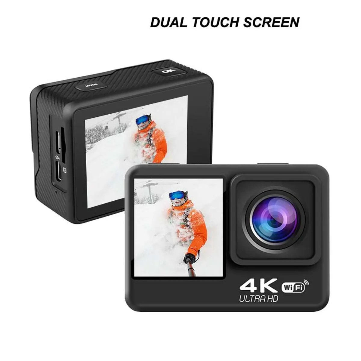 Ausek 4K Ultra HD Touch Dual Screen Selfie-Time Action Camera with Remote & EIS