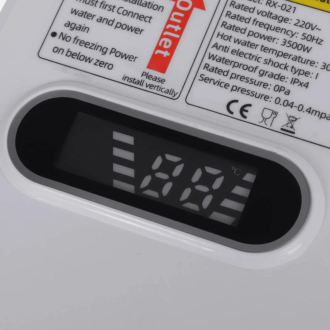 RX-021 Thermostatic Water Heater with Shower and LCD Screen, Boiler Hot Water Heater in 3 Seconds with 3500W. 