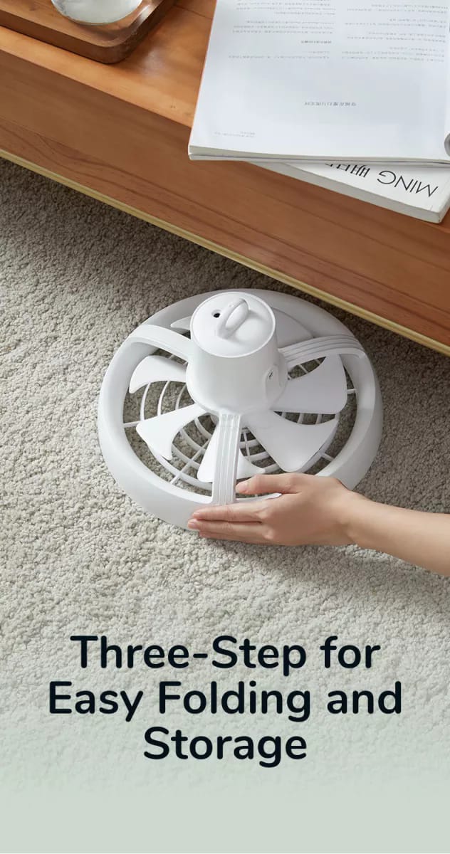 JISULIFE FA17 Rechargeable Fan with LED Ceiling Fan with Long Tripod Stand- White Color. 