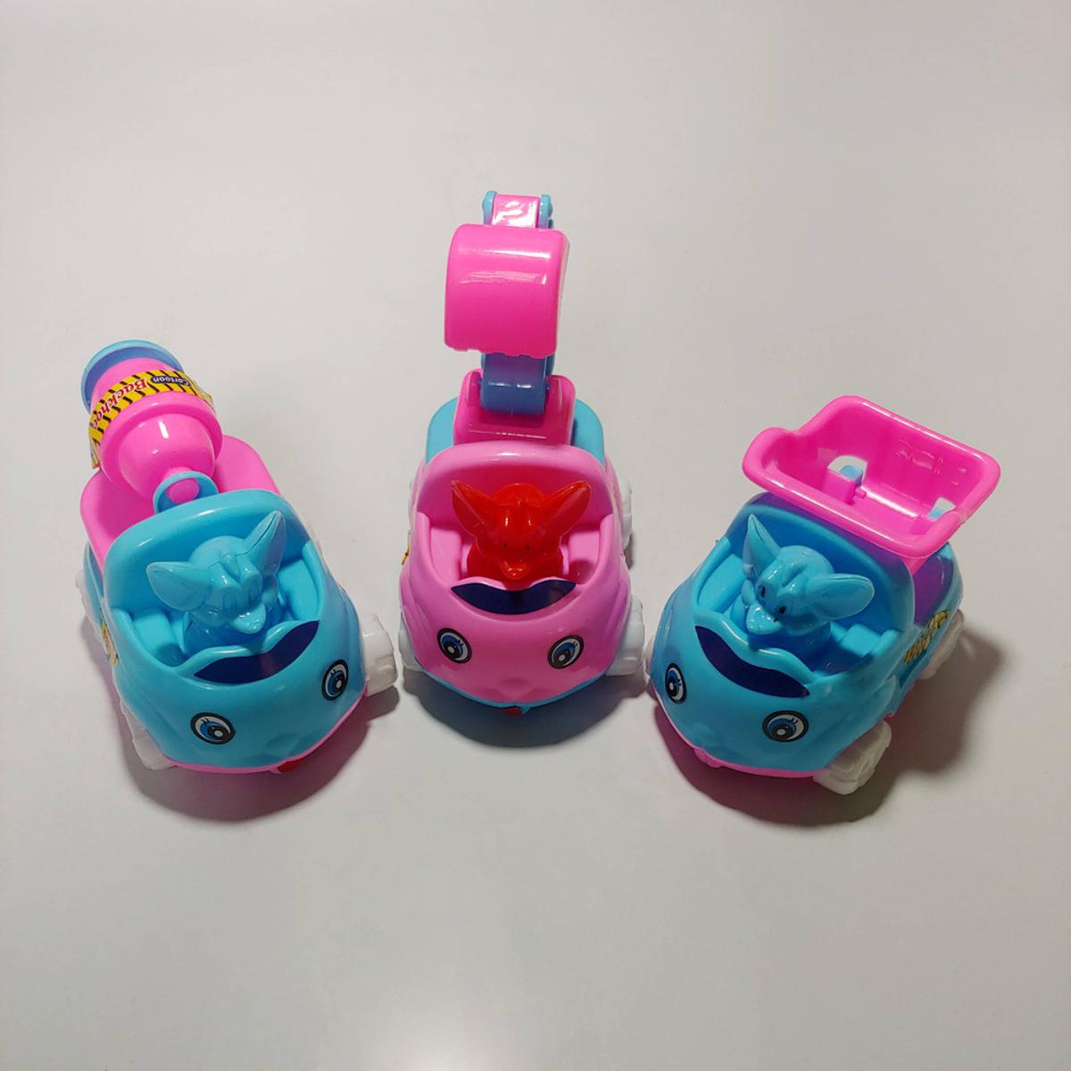 3 Piece Pull String Construction Vehicles Toy Set - Set of Excavator, Cement Mixer, Truck Dumper