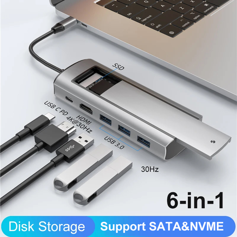 8-in-1 USB Hub With Disk Storage Function SSD M.2 SATA NVME USB Type C to HDMI-Compatible Docking Station For Macbook Air M1 M2. 
