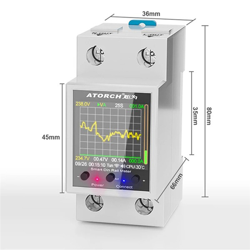 ATORCH GR2PW Electricity Meter Tuya WiFi Rail Power Energy Meter AC50-320V Digital Display Monitor Voltage Curve Ammeter. 
