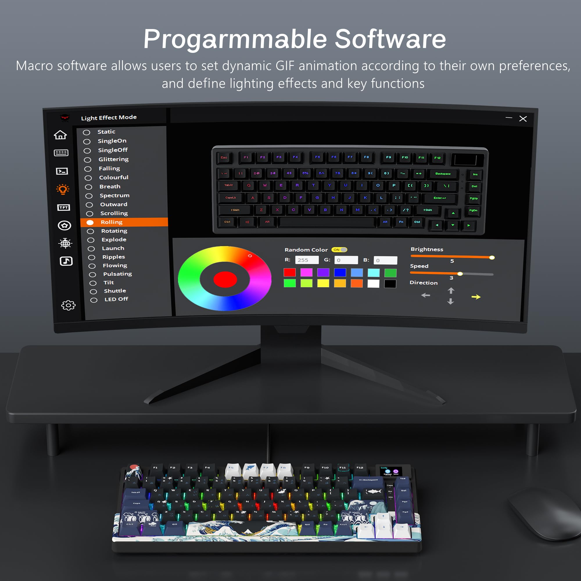 WOMIER Gasket Mount Wired Mechanical Gaming Keyboard With Smart Display S-K80 75% Hot Swappable Keyboard for PC Computer Laptop. 
