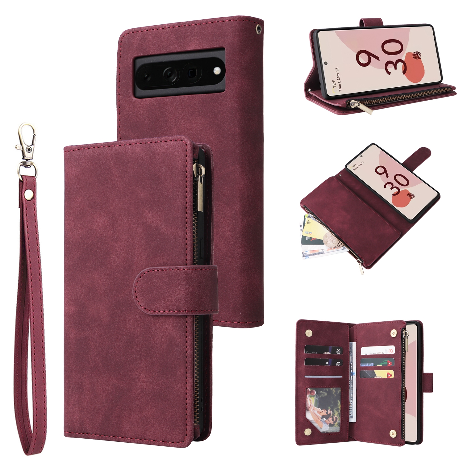 For Google Pixel 7 Pro 5G Multifunctional Frosted Zipper Wallet Leather Phone Case