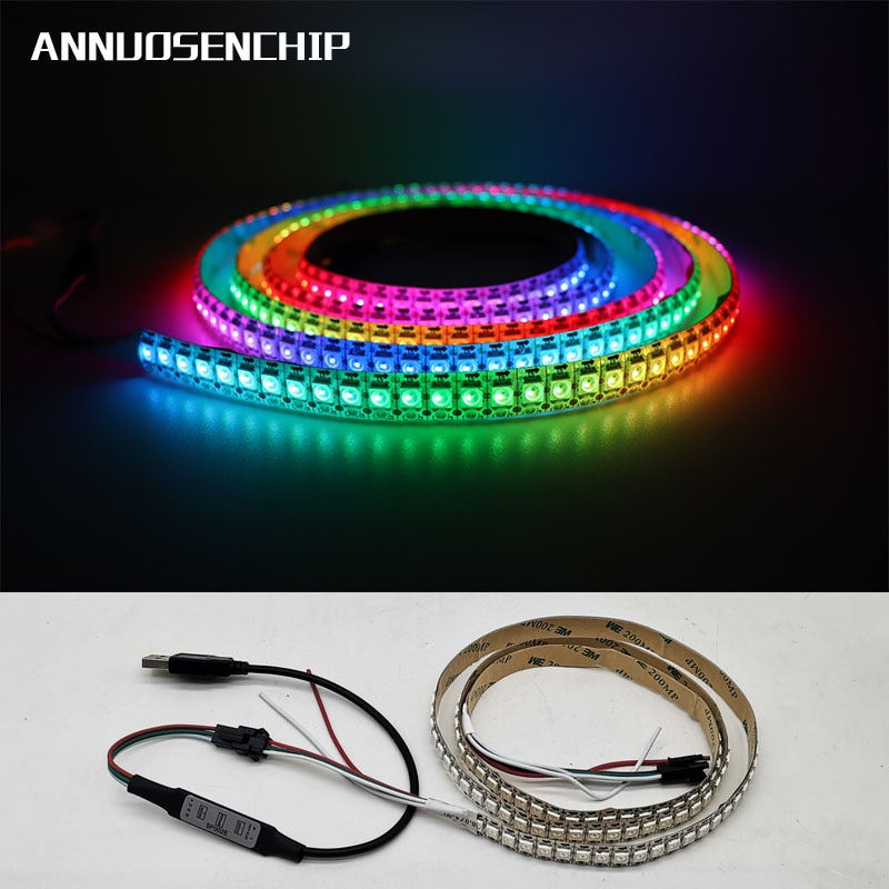 USB Controller + DC5V WS2812B WS2812 Led Strip,Individually Addressable Smart RGB Led Strip,Black/White PCB 1m 2m 3m 4m 5m-Black PCB-1m 30 IP30--. 