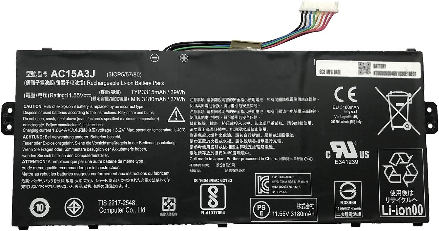 AC15A3J Laptop Battery Compatible with ACER Chromebook R11 C738T CB5-132T CB5-132T-C8ZW CB3 CB3-131 CB3-131 C735 C735-C7Y9 Series Notebook AC15A8J KT.00303.017