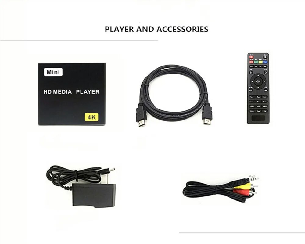 Mini 4K Blu-ray HD Media Player Support Horizontal and Vertical Screen TV Projector U Disk SD Card PPT Car Home AD Video Player. 