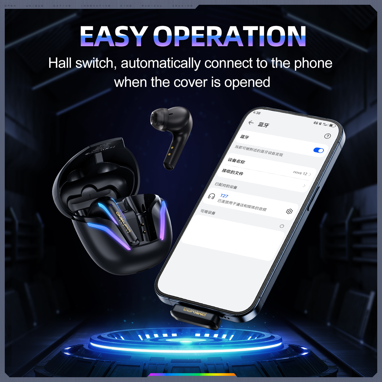 ONIKUMA T27 Wireless Headphone with Independent Connection RGB Light Earphone with Touch Control Gaming Headset for PC PS4 XBOX. 