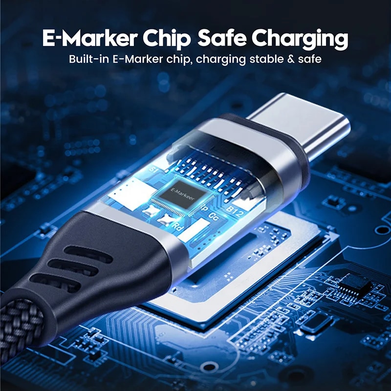 Fast Charging Cable PD Charger 20V/5A Double-Head Nylon Braided Type C Data Cable 100W Chip Compatible for Most USB-C Devices. 