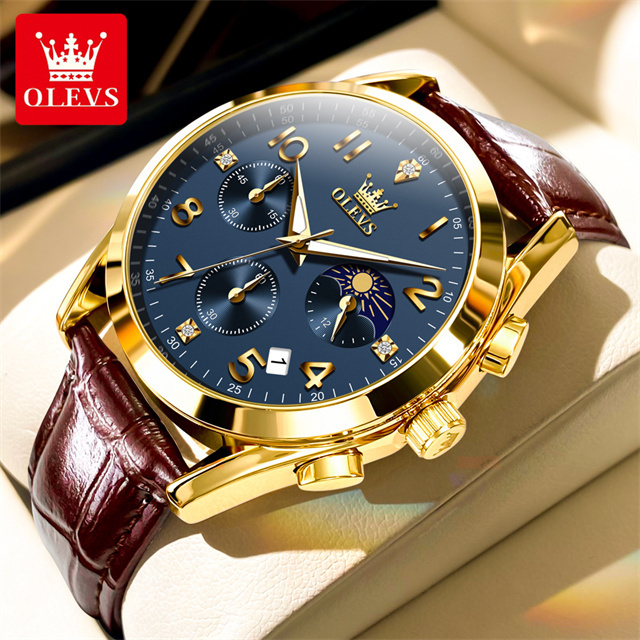 Inspired by OLI-VS 2890 Sport Multi-function Men Wristwatches, PU Strap Waterproof Quartz Watch For Men Luminous Chronograph Little Needle