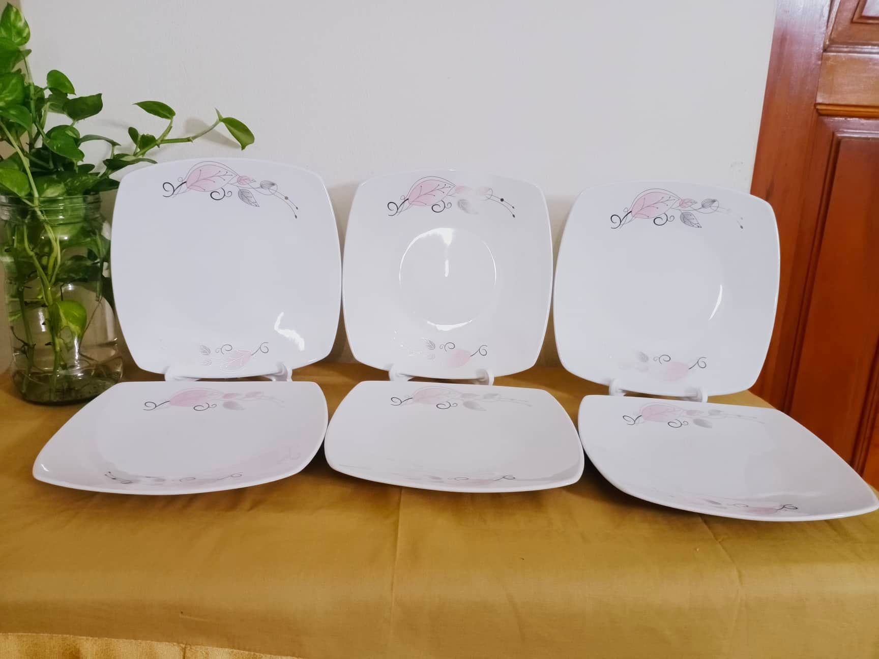Exclusive Square Biryani Plate 8" Inch. Flat Half Dinner Plate, White Color With Golden Line print. Microwave oven save,Dishwasher Save.. 