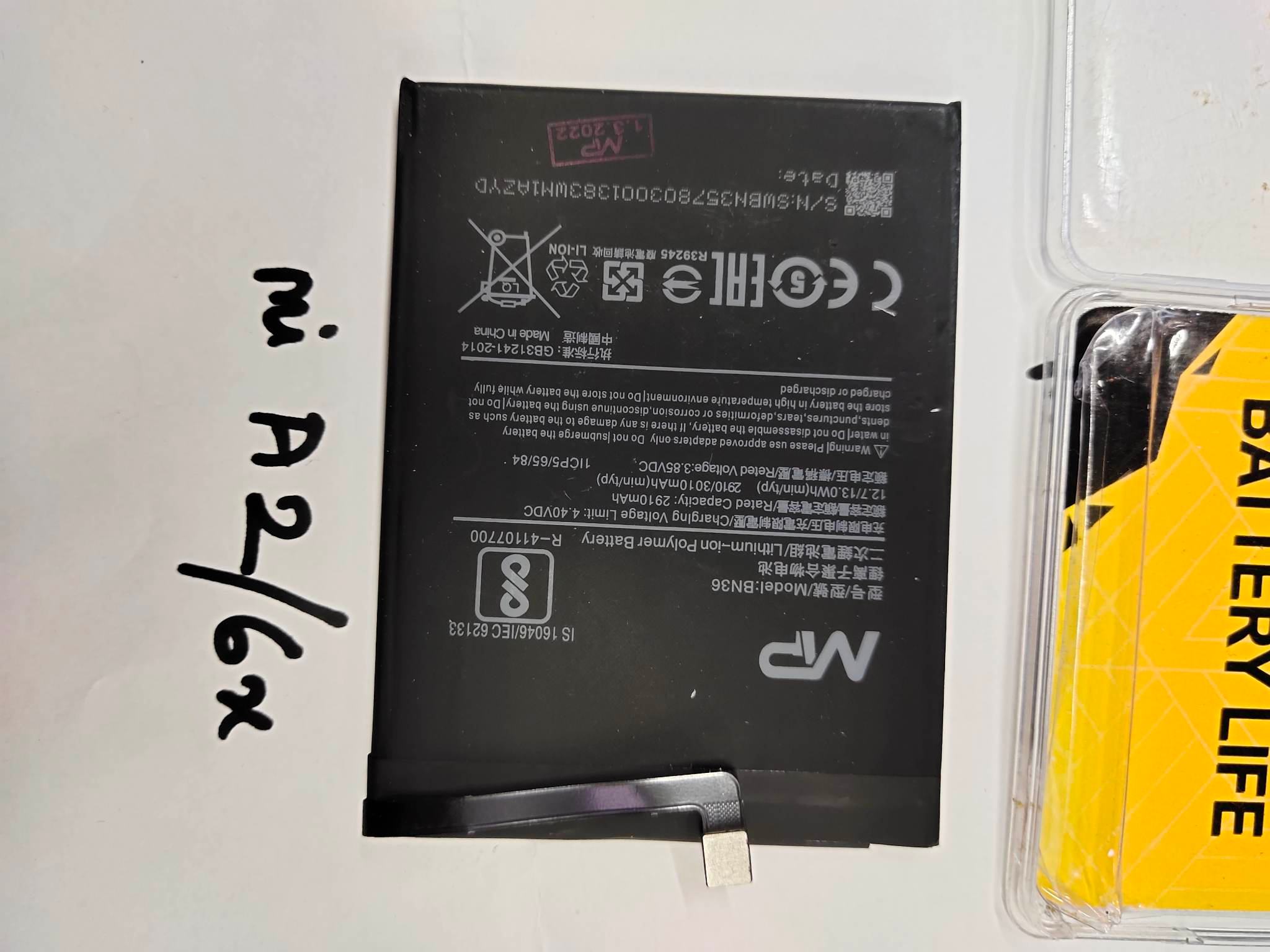 Replacement Phone Battery BN36 For Xiaomi Mi6X Mi 6X MiA2 Mi A2 Capacity 2910mAh. 